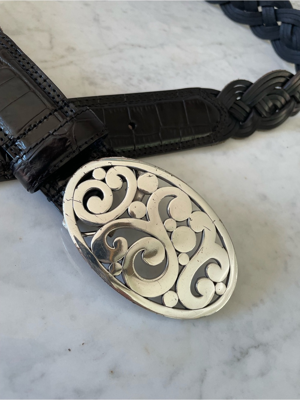 Vintage Brighton Black Leather Braided Belt with Ornate Buckle - Picture 7 of 8